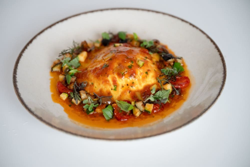 Ravioli with smoked eggplant in butter sauce